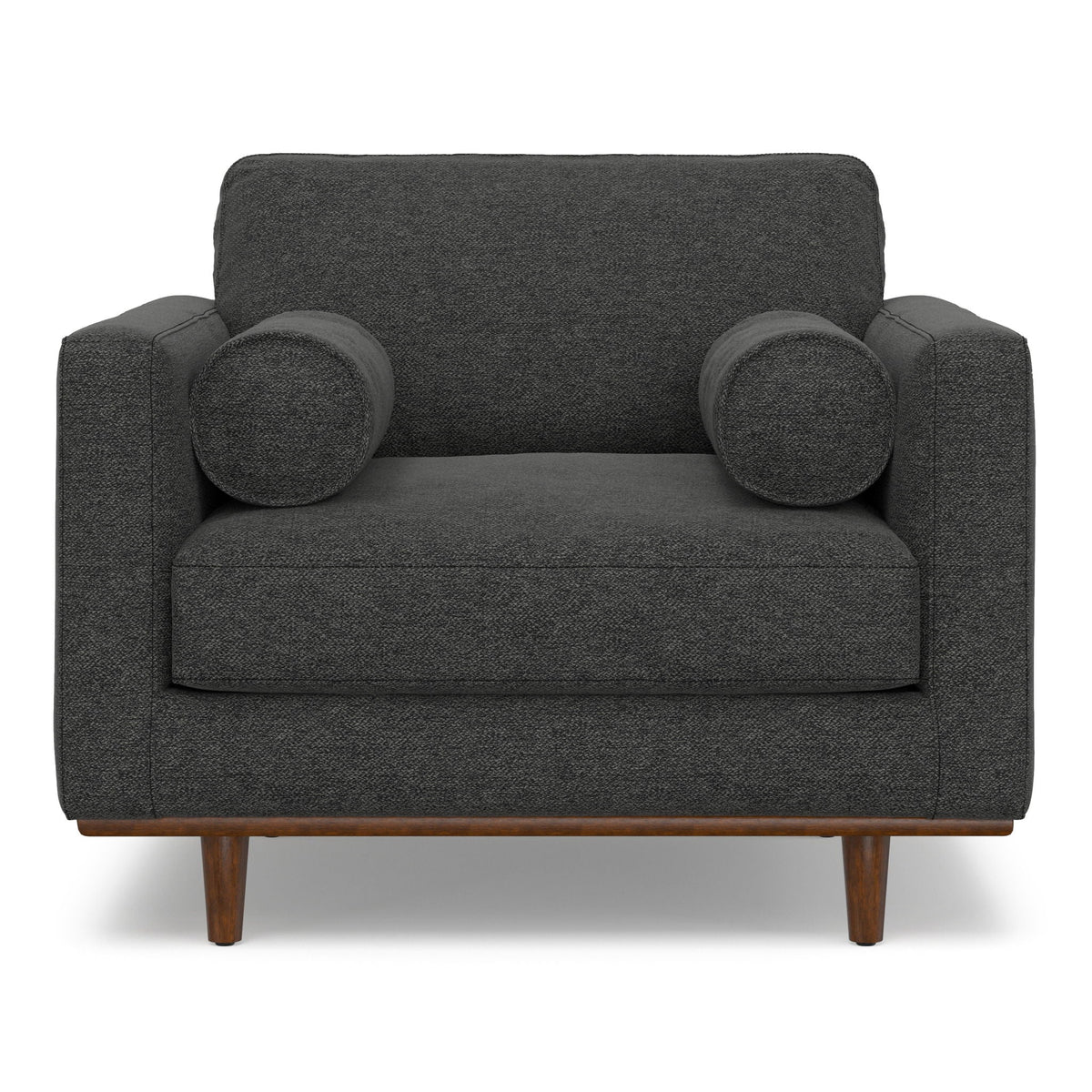 Wide Arm Chair by HouseOfZazla in charcoal fabric with removable cushions and wooden legs on Tampa Home & Garden Store