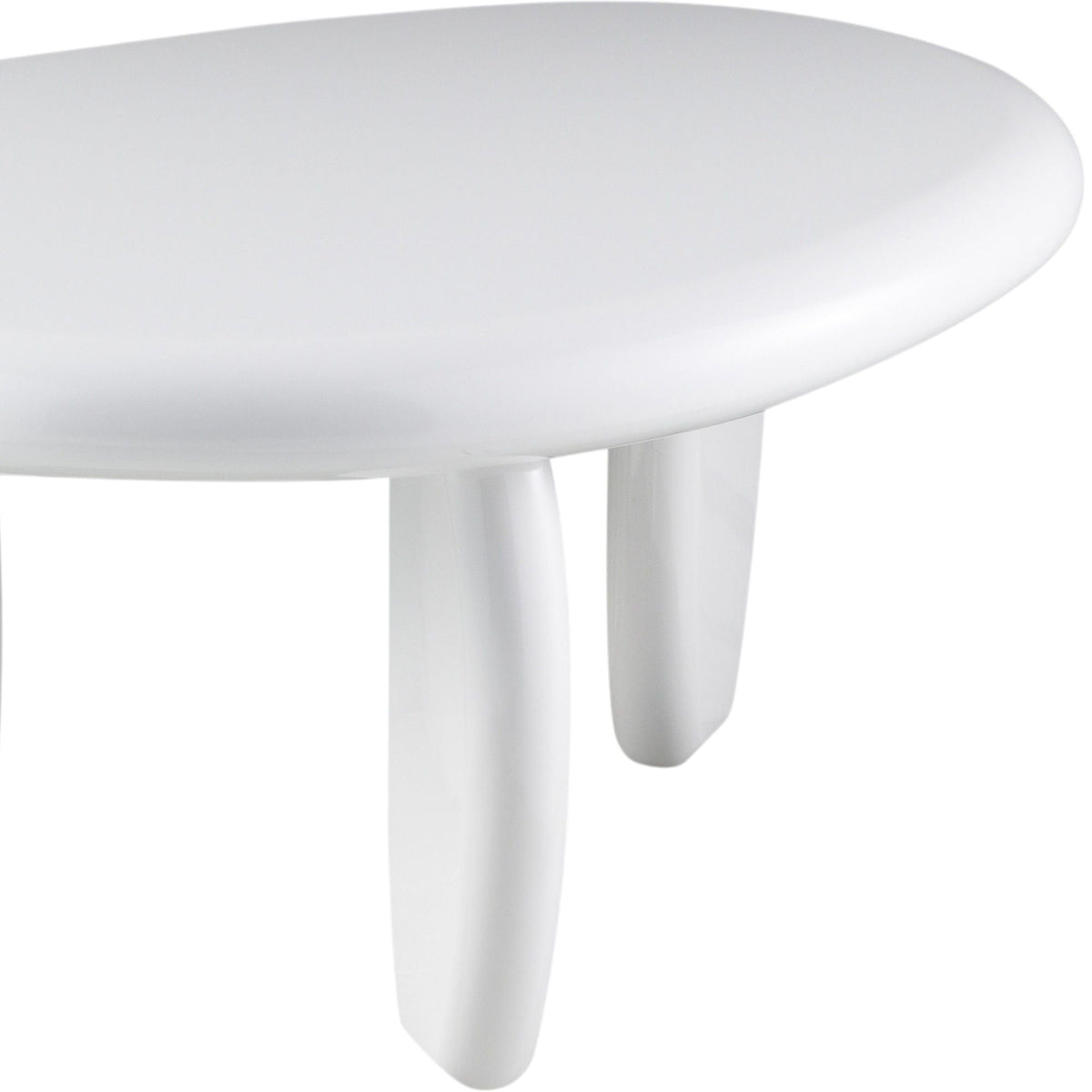 High-gloss white end table with durable synthetic wood, rounded top and sturdy legs on Tampa Home & Garden Store