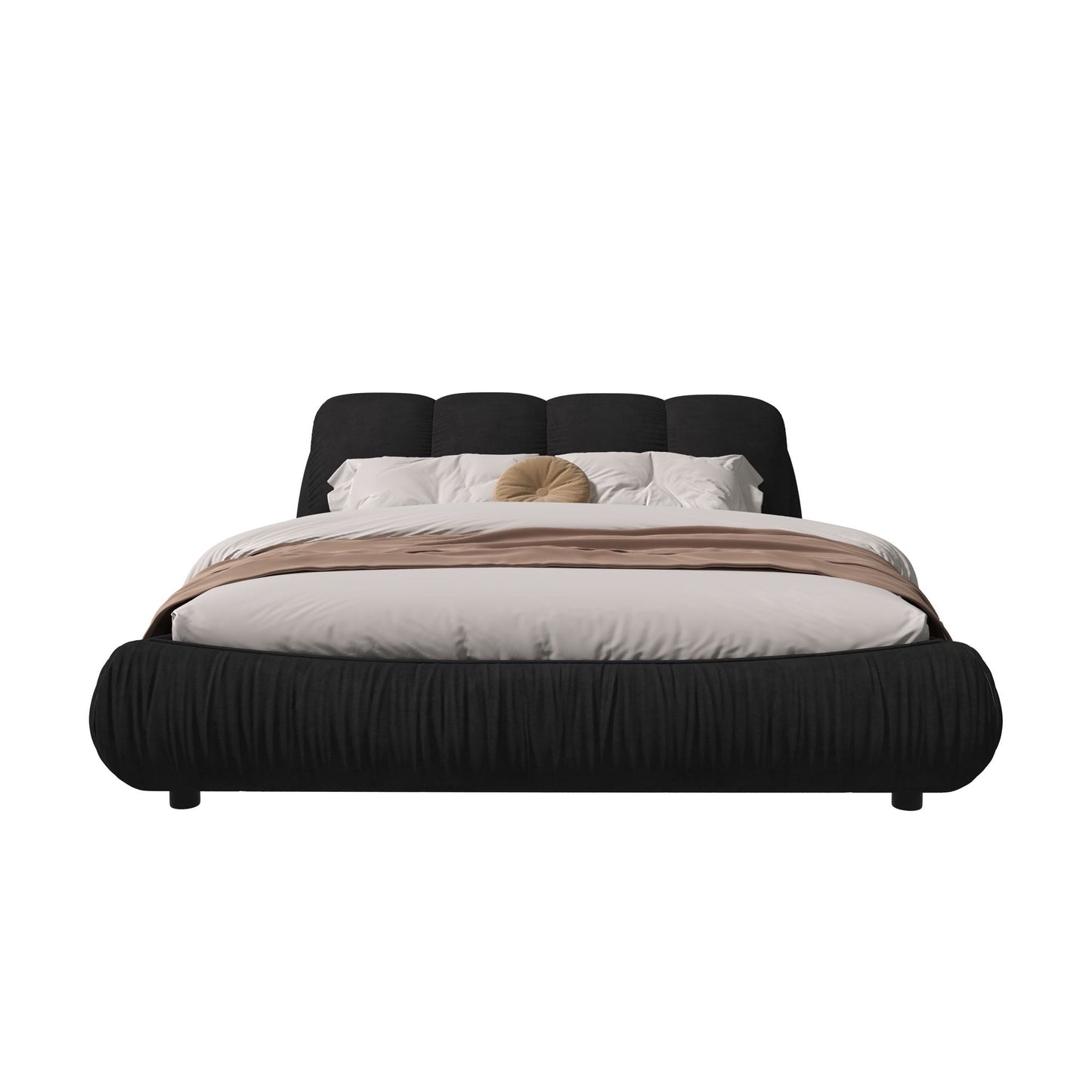Upholstered platform bed with oversized padded backrest in black fabric wood frame HouseOfZazla on Tampa Home & Garden Store
