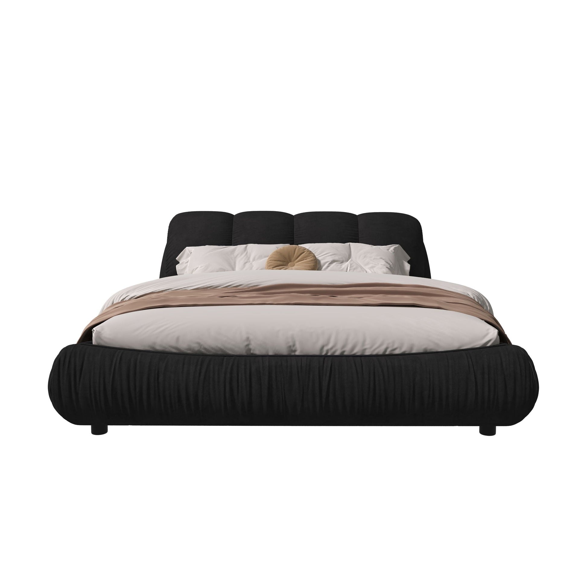 Upholstered platform bed with oversized padded backrest in black fabric wood frame HouseOfZazla on Tampa Home & Garden Store