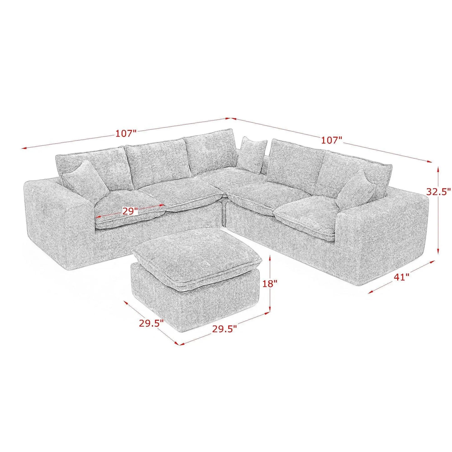 Sectional sofa with moveable ottoman, gray fabric 3-piece set by Unique Piece Furniture on Tampa Home & Garden Store