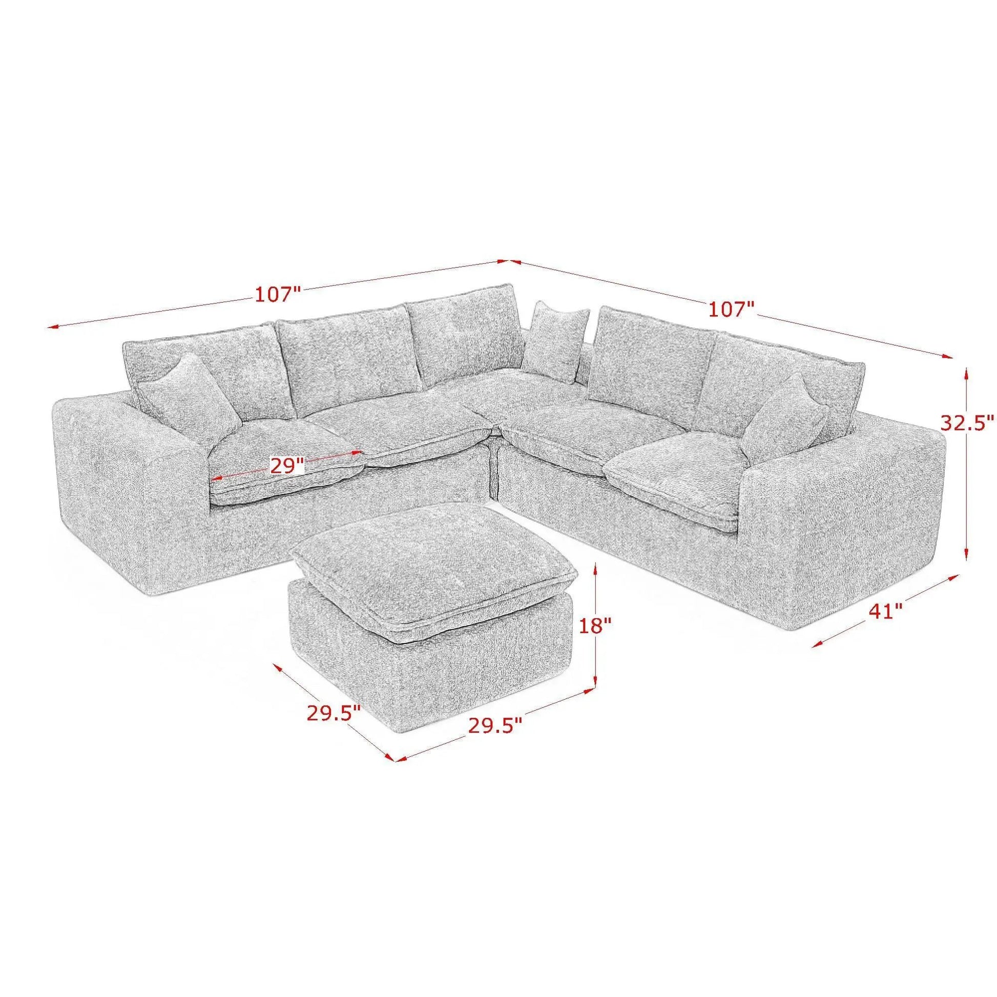 Sectional sofa with moveable ottoman, gray fabric 3-piece set by Unique Piece Furniture on Tampa Home & Garden Store