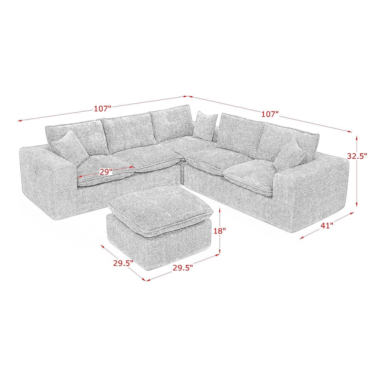 Sectional sofa with moveable ottoman, gray fabric 3-piece living room set by HouseOfZazla on Tampa Home & Garden Store