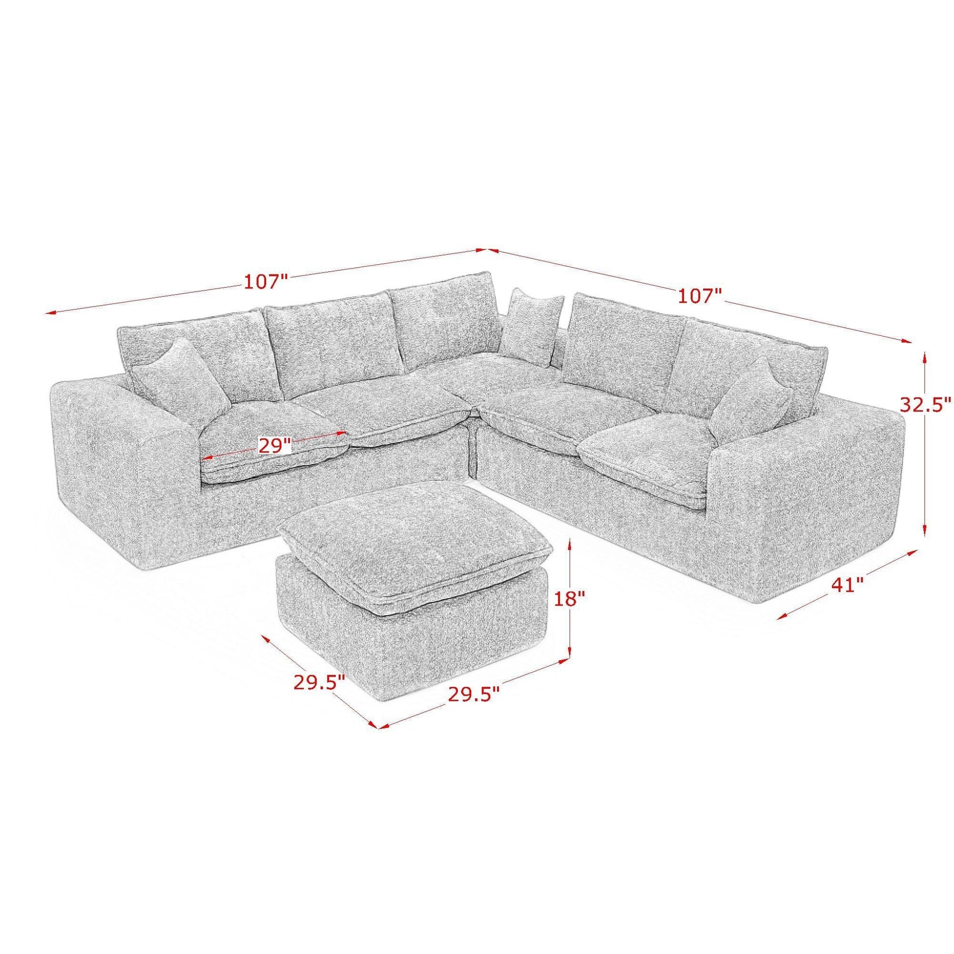 Sectional sofa with moveable ottoman, gray fabric 3-piece living room set by HouseOfZazla on Tampa Home & Garden Store