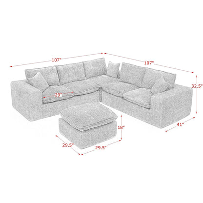Sectional sofa with moveable ottoman, gray fabric 3-piece living room set by HouseOfZazla on Tampa Home & Garden Store