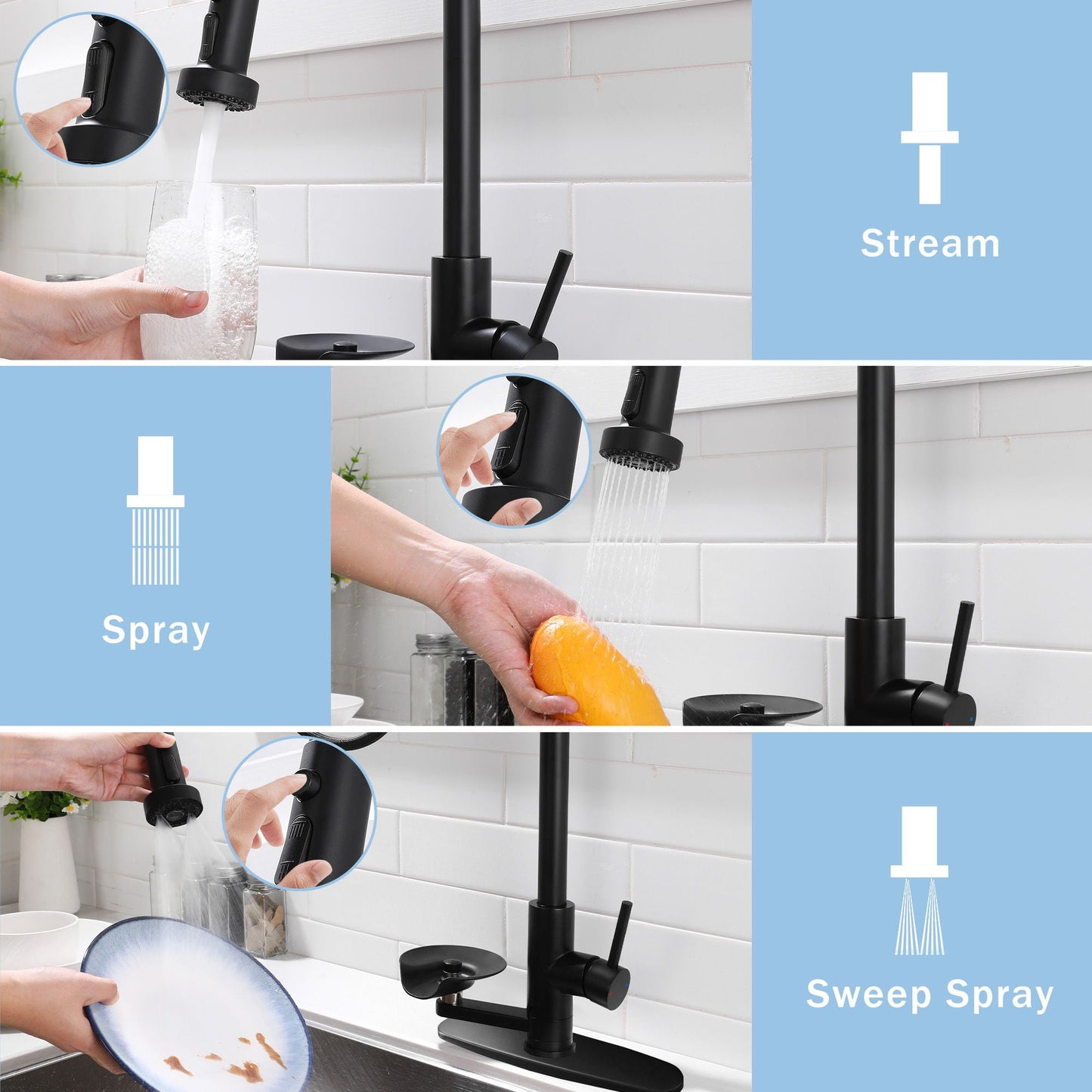 3 In 1 Kitchen Faucet and Press Glass Rinser