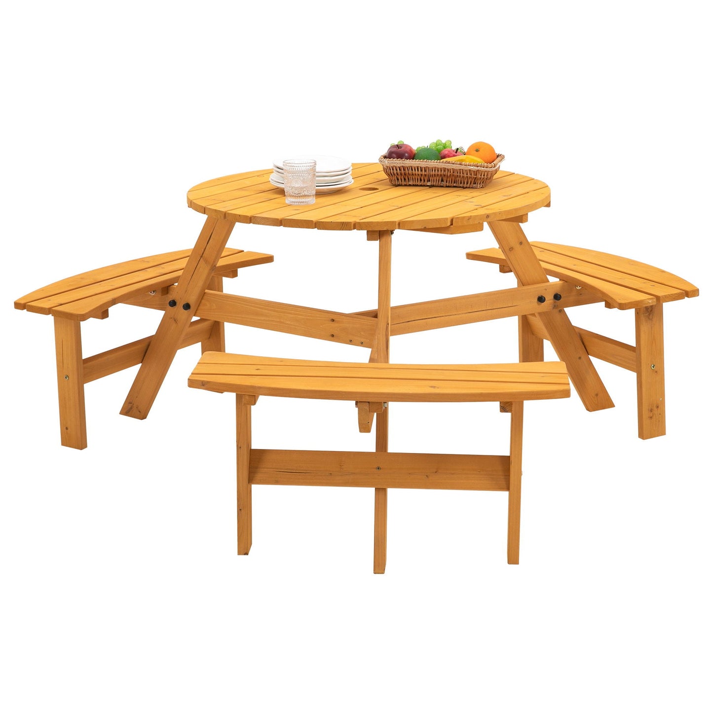 Six Person Outdoor Wooden Picnic Table for Patio