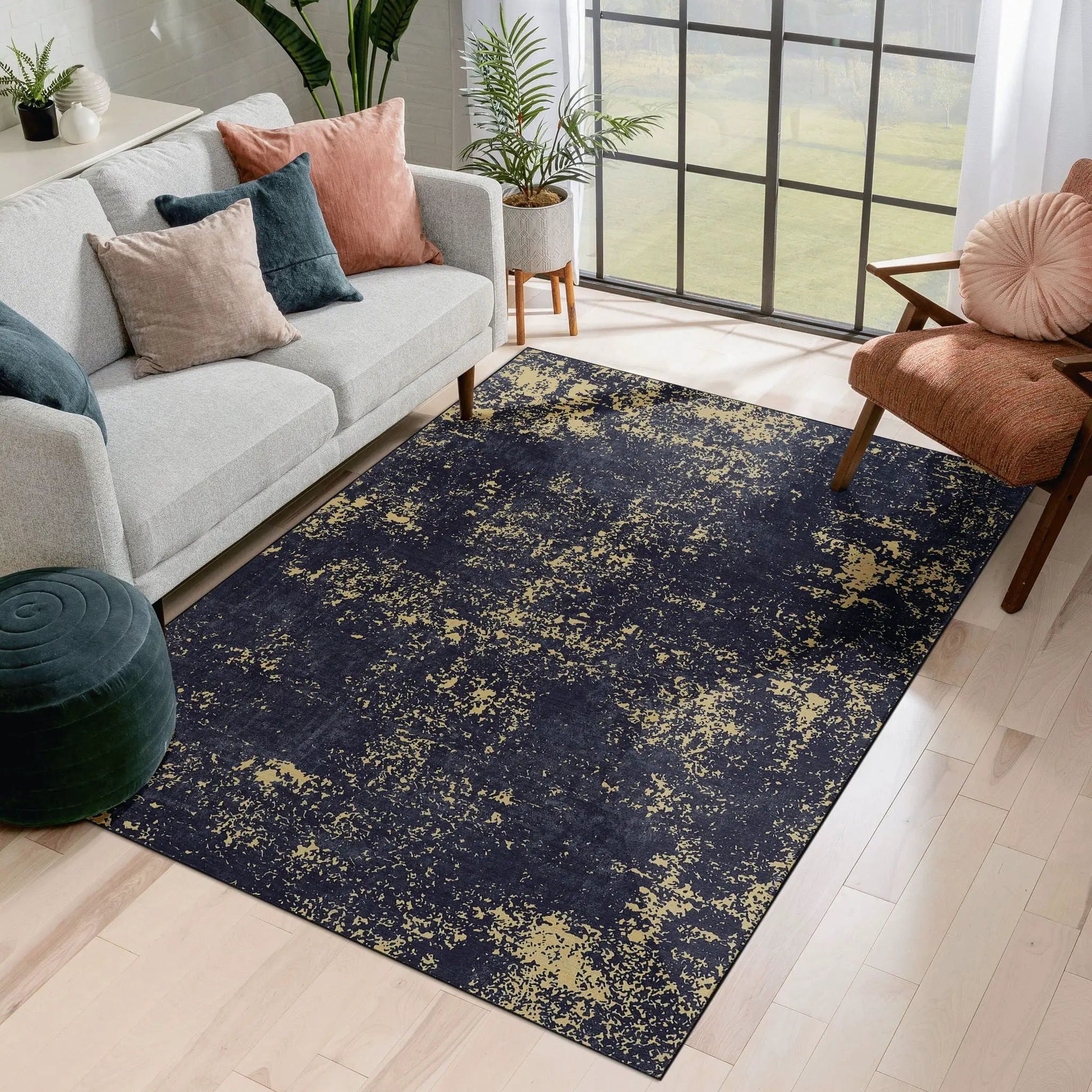 Maval area rug navy blue with beige speckle, washable fabric by Unique Piece Furniture on Tampa Home & Garden Store