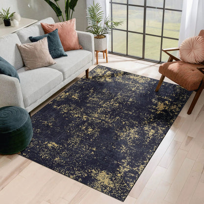 Maval area rug navy blue with beige speckle, washable fabric by Unique Piece Furniture on Tampa Home & Garden Store