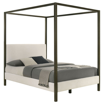 Mellie Canopy Bed frame dark bronze metal with white mattress and gray bedding on Tampa Home & Garden Store