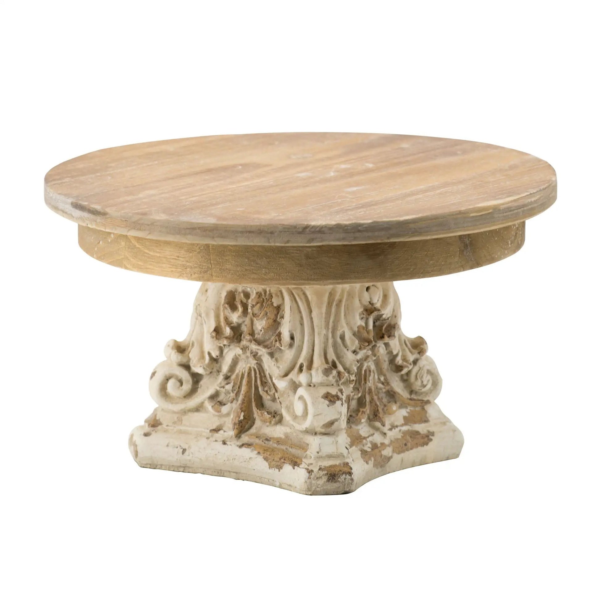 Cake stand with cream/brown wooden top and magnesium base by Unique Piece Furniture on Tampa Home & Garden Store