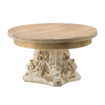 Cake stand with cream/brown wooden top and magnesium base by Unique Piece Furniture on Tampa Home & Garden Store