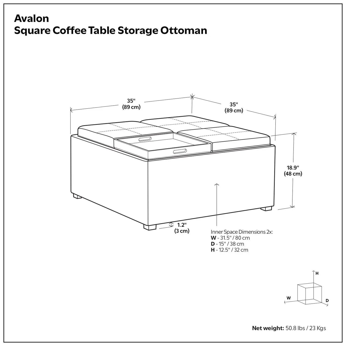 Avalon Square Coffee Table Ottoman by Unique Piece Furniture with drawers and cushioned top on Tampa Home & Garden Store