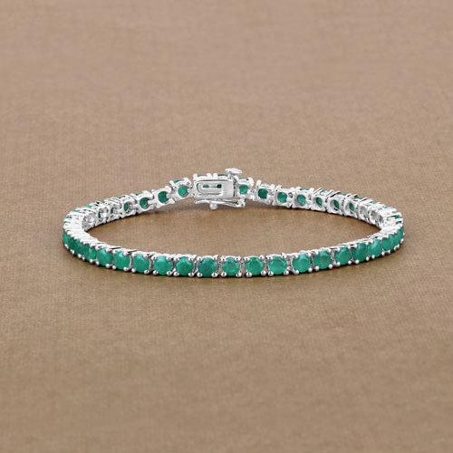 7.48 Carat Genuine Emerald .925 Sterling Silver Bracelet with green emerald stones, tennis clasp on Tampa Home & Garden Store