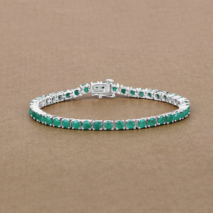 7.48 Carat Genuine Emerald .925 Sterling Silver Bracelet with green emerald stones, tennis clasp on Tampa Home & Garden Store