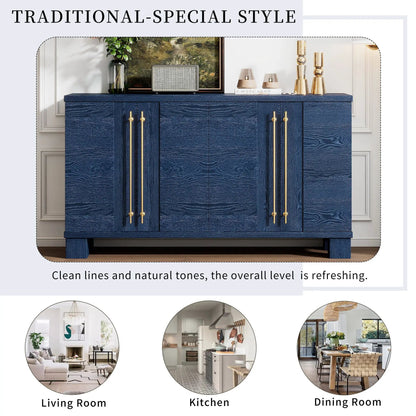 Navy sideboard with adjustable shelves and gold hardware by Unique Piece Furniture, vase on Tampa Home & Garden Store
