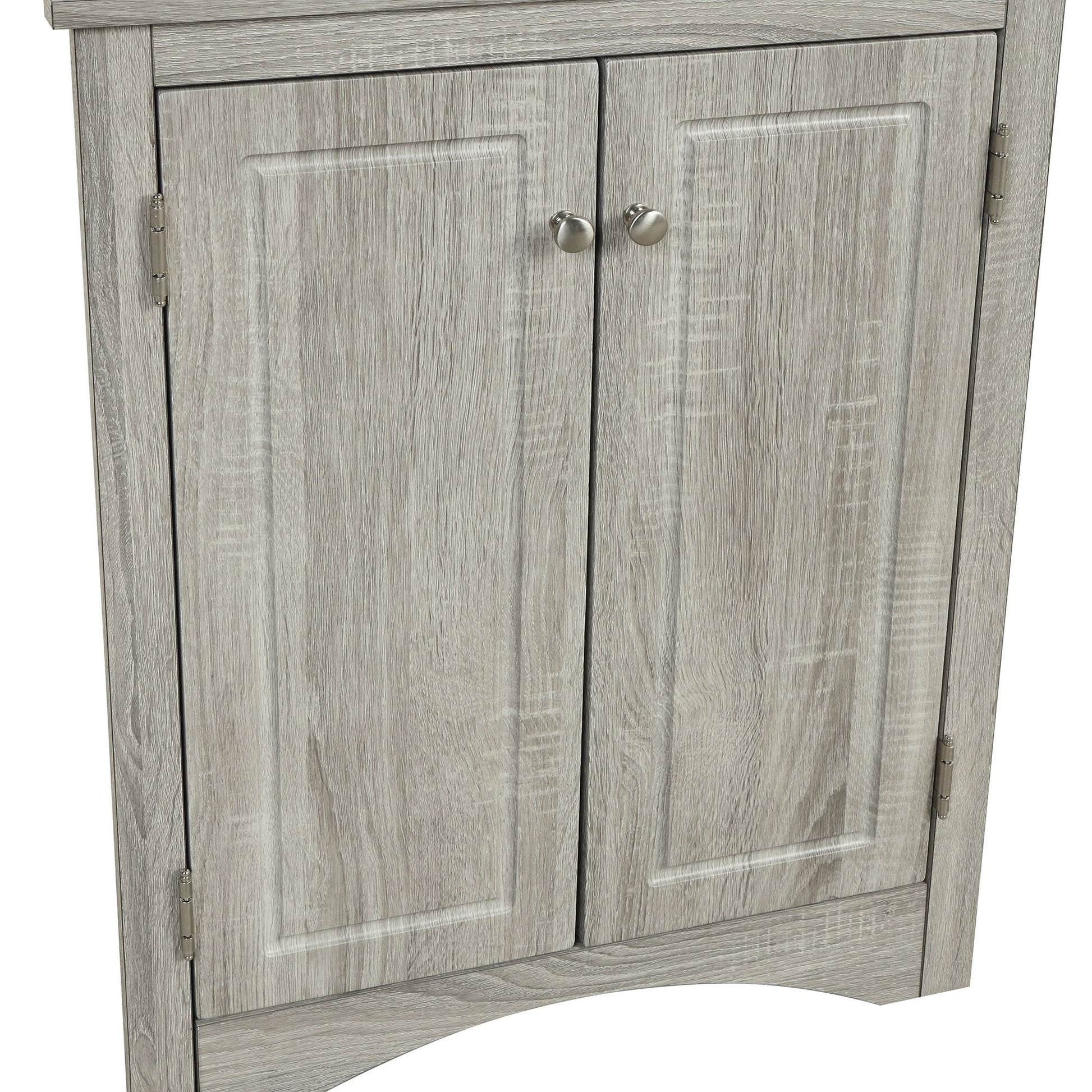 Triangle bathroom storage cabinet with adjustable shelves in greywashed wood on Tampa Home & Garden Store