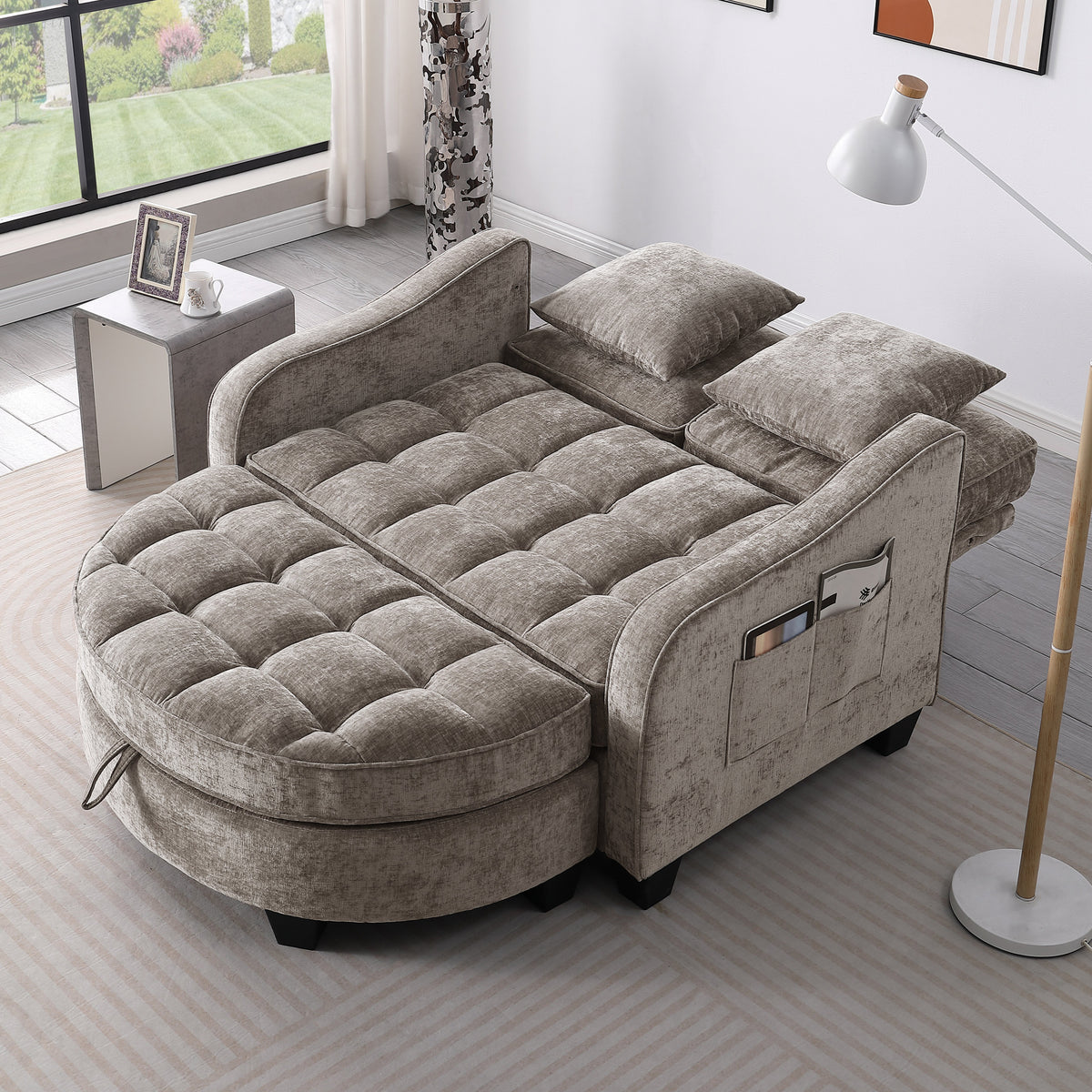 Modern Corduroy Two-Seater Sofa With Chaise