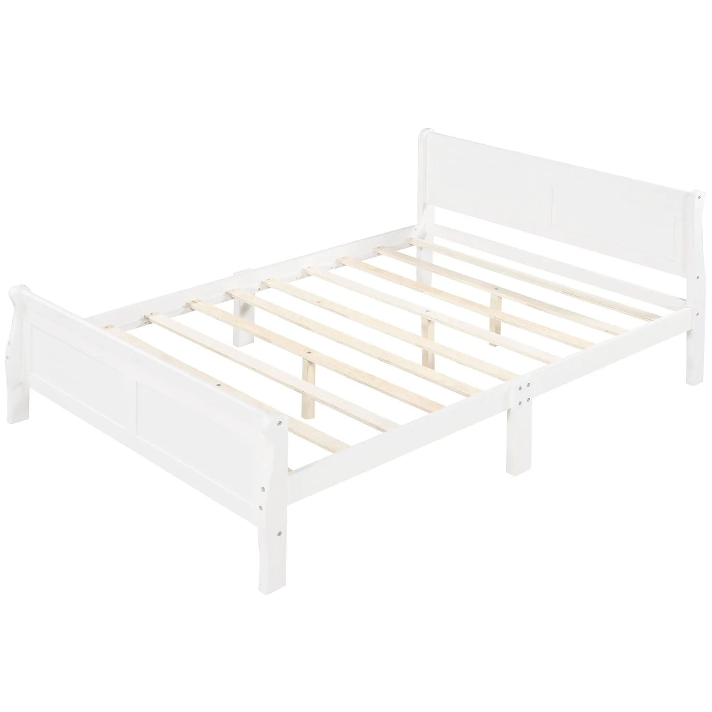 Platform bed frame with headboard and footboard, white wood slat system, Unique Piece Furniture on Tampa Home & Garden Store