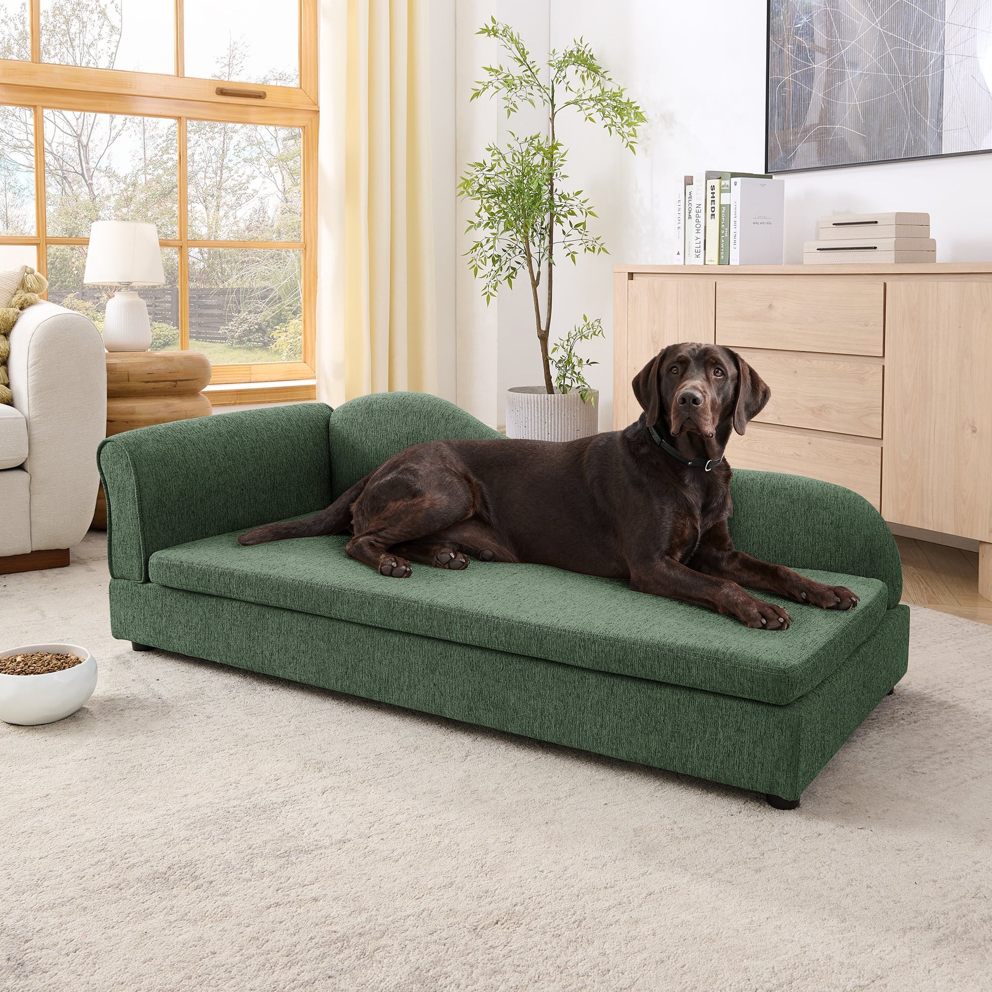Oversized Pet Sofa for Medium/Large Dogs in green fabric with a lounging dog HouseOfZazla on Tampa Home & Garden Store