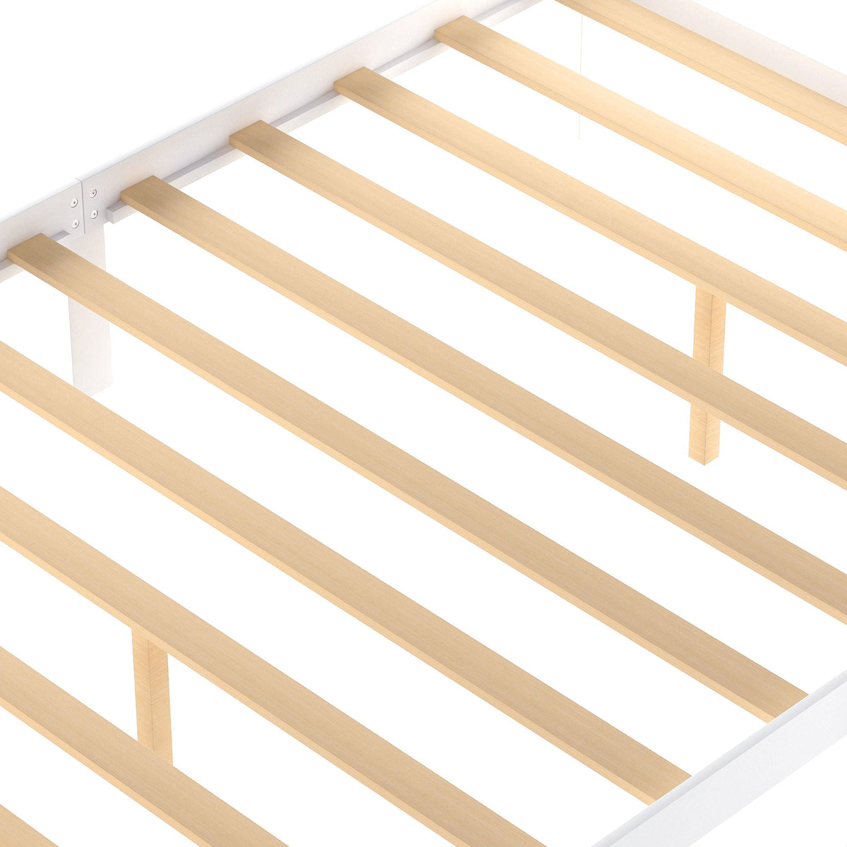 Full Size Platform Bed With Under Bed Drawers - White frame with natural wood slats on Tampa Home & Garden Store