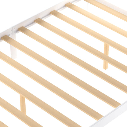 Full Size Platform Bed With Under Bed Drawers - White frame with natural wood slats on Tampa Home & Garden Store