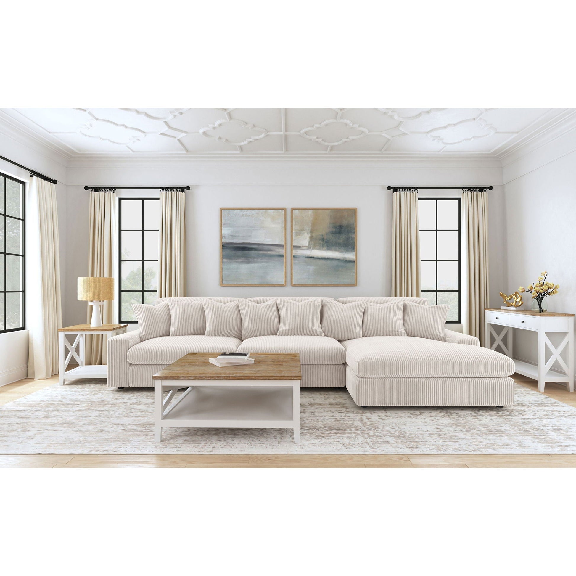 Cassidy upholstered sectional sofa with reversible cushions beige striped fabric HouseOfZazla on Tampa Home & Garden Store