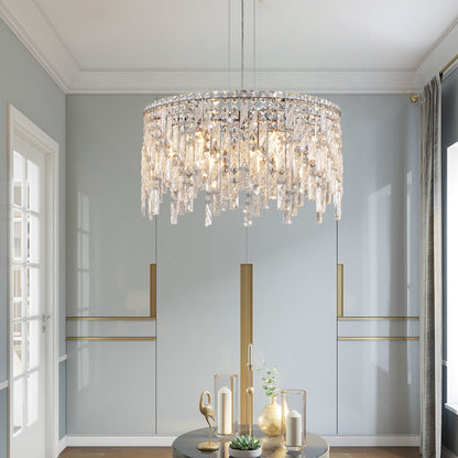 24in Luxurious Round Silver Crystal Chandelier by HouseOfZazla with crystal prisms on Tampa Home & Garden Store