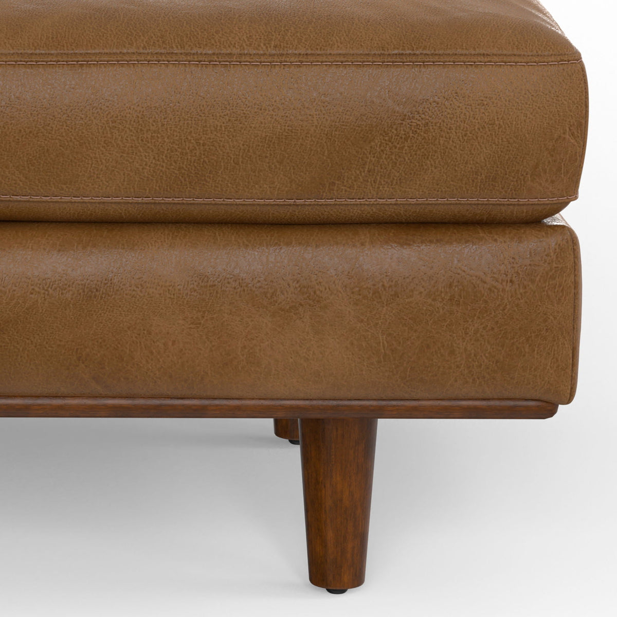 Morrison Handcrafted Ottoman by HouseOfZazla in brown leather with wooden leg on Tampa Home & Garden Store
