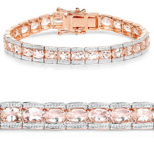 18K rose gold plated Morganite bracelet with 11.60 ct stones in .925 silver pave links on Tampa Home & Garden Store