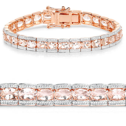 18K rose gold plated Morganite bracelet with 11.60 ct stones in .925 silver pave links on Tampa Home & Garden Store