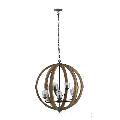 Chandelier hanging light fixture with wooden spherical frame and candle shades, adjustable chain Unique Piece Furniture on Tampa Home & Garden Store