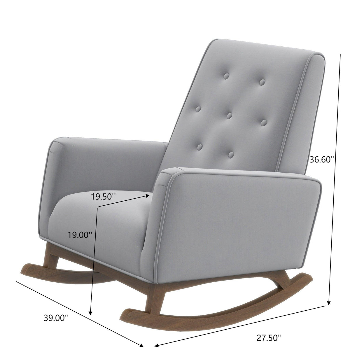 Demetrius solid wood rocking chair gray upholstery with tufted back rockers HouseOfZazla on Tampa Home & Garden Store