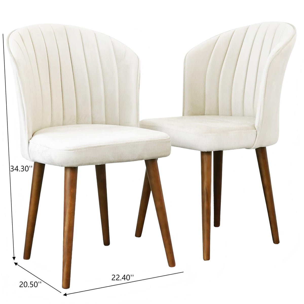 Parsons dining chairs beige upholstery with vertical channel tufting and wood legs set of 2 on Tampa Home & Garden Store