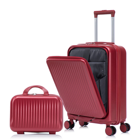 ABS spinner luggage set red by HouseOfZazla, 14/20 in, front-opening design, 2-piece with combo lock on Tampa Home & Garden Store