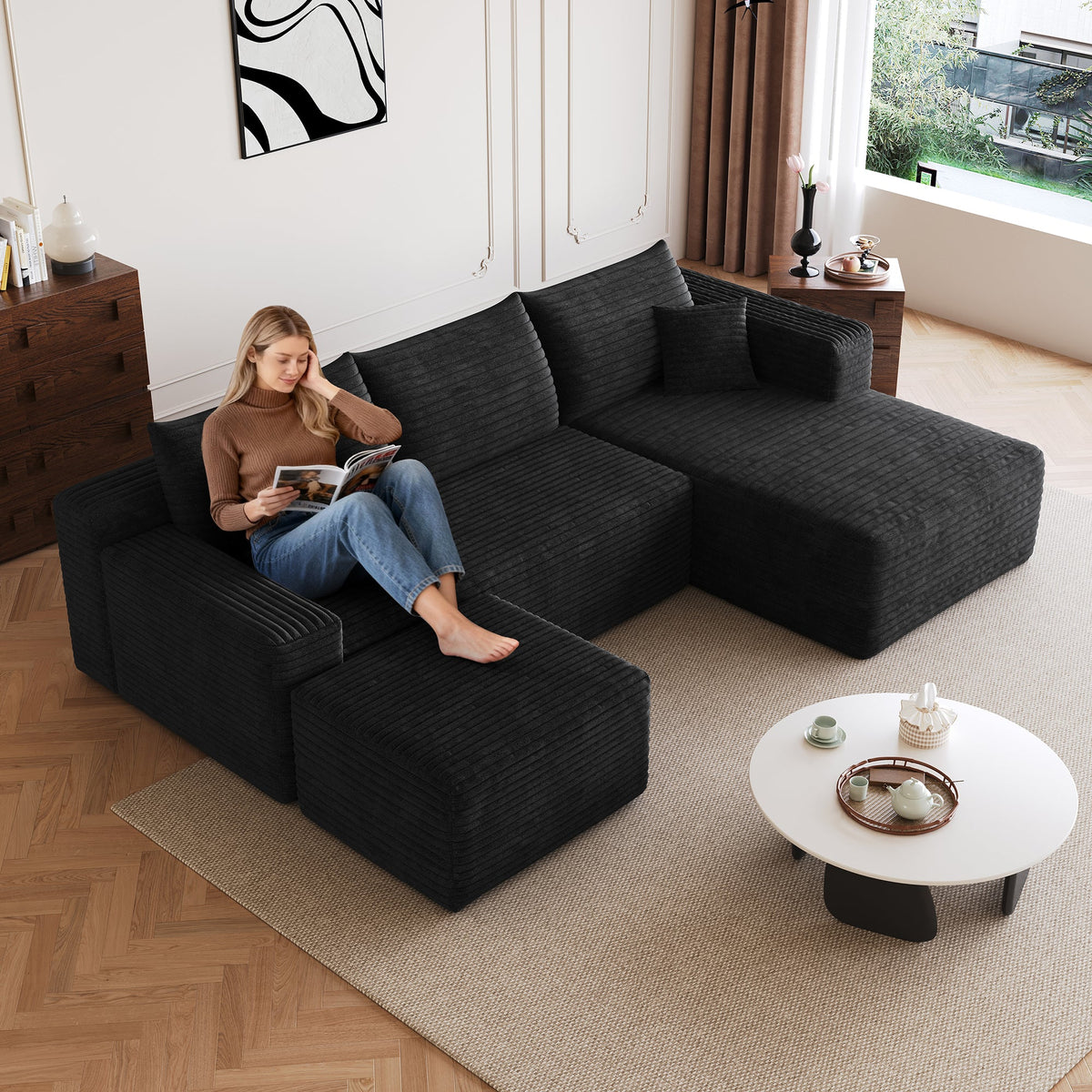 Modern Cloud Sectional Sofa and Ottoman Set