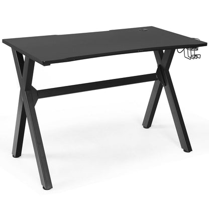 Escritorio de juegos ergonómico con alfombrilla para ratón y soporte para auriculares y vasos
