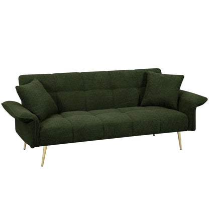 Convertible double futon sofa bed by Unique Piece Furniture in green fabric with folding arms on Tampa Home & Garden Store