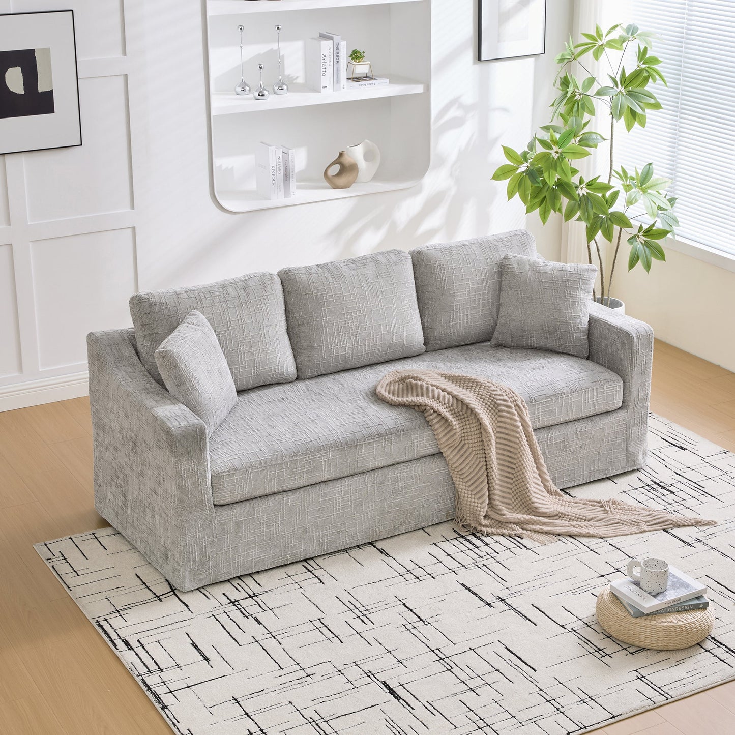 Modern Chenille Sofa and a Soft Wood Frame