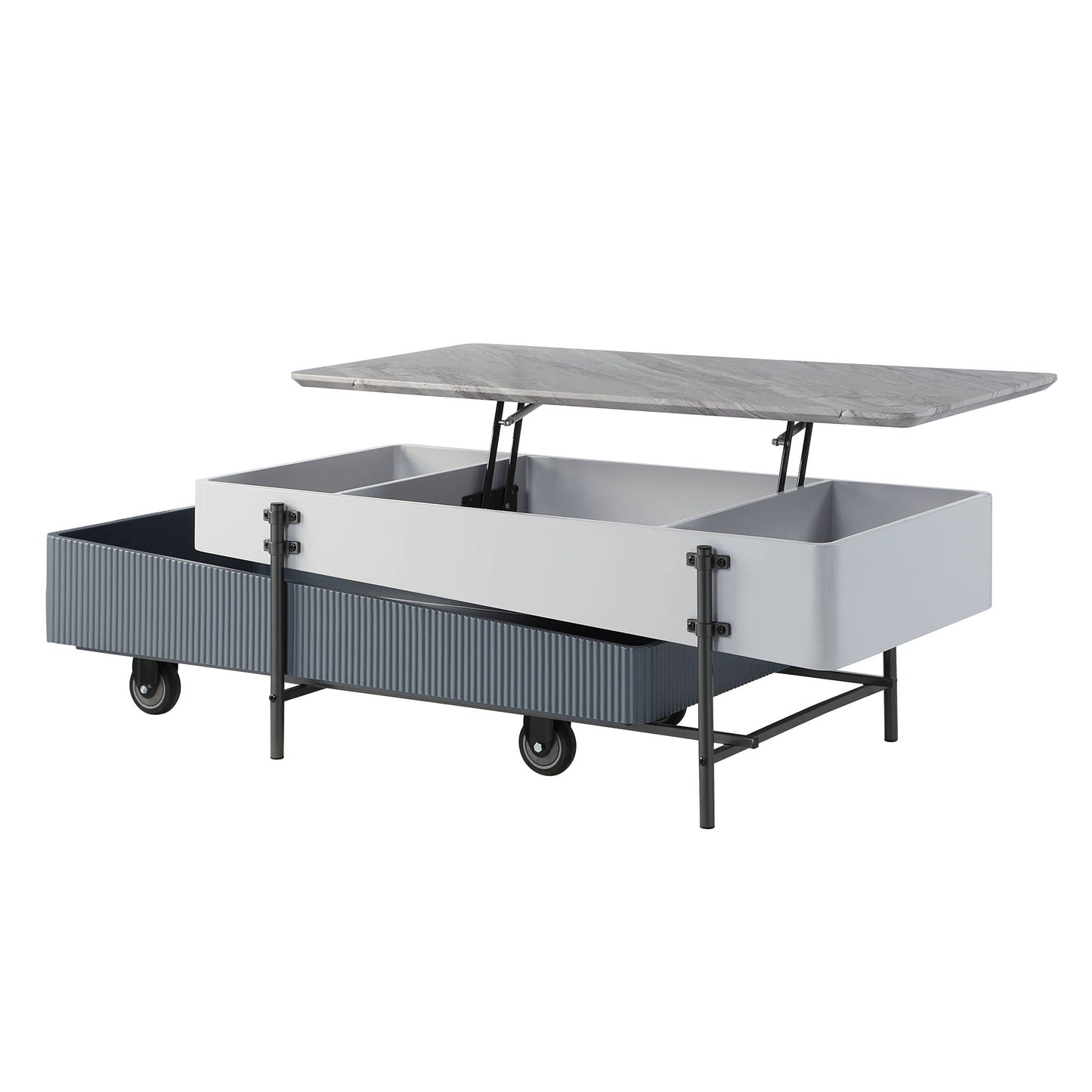 Wilkins High Gloss Lift-Top Coffee Table gray/white with ribbed base and wheels by HouseOfZazla on Tampa Home & Garden Store