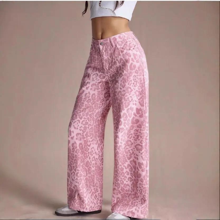 Female loose-fit pink leopard wide-leg jeans by FLIPSTYLEZLLC on Tampa Home & Garden Store