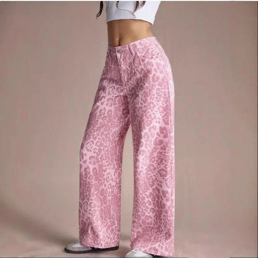 Female loose-fit pink leopard wide-leg jeans by FLIPSTYLEZLLC on Tampa Home & Garden Store