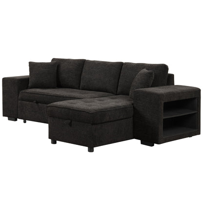 Dark charcoal fabric L-shaped sleeper sectional with storage chaise on Tampa Home & Garden Store