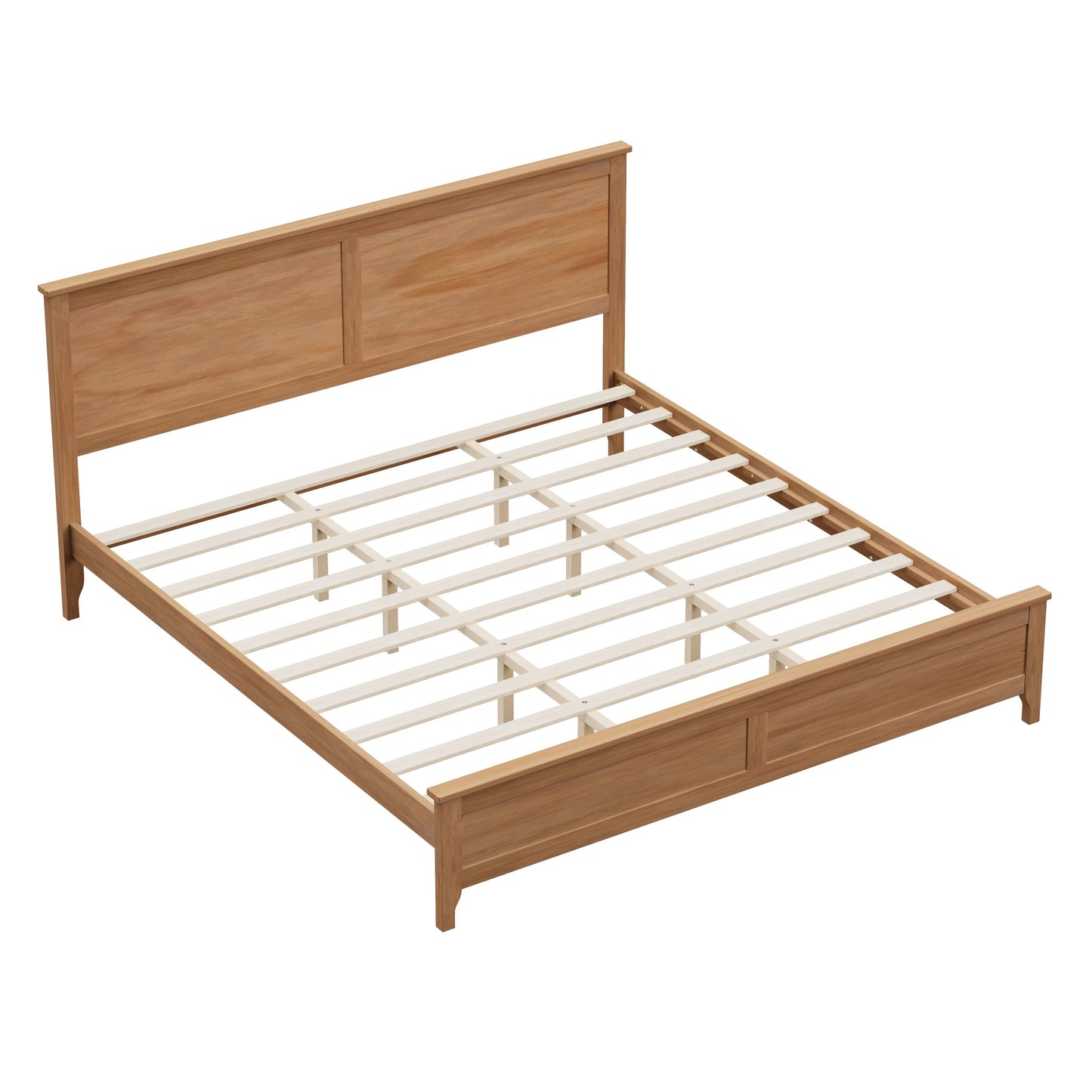 Modern Solid Wood King Platform Bed with Slats