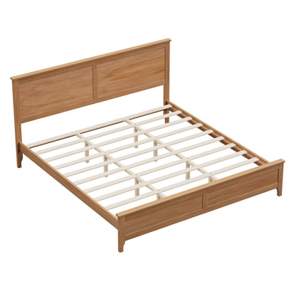 Modern Solid Wood King Platform Bed with Slats