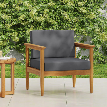 Outdoor Club Chair by HouseOfZazla with teak acacia wood frame and dark gray cushions on Tampa Home & Garden Store