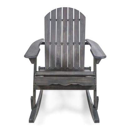 Outdoor Adirondack rocking chair by HouseOfZazla in weathered dark wood with handcrafted details on Tampa Home & Garden Store