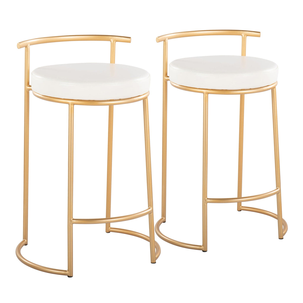 Contemporary round counter stools with padded white seats and gold metal frames, set of 2 on Tampa Home & Garden Store