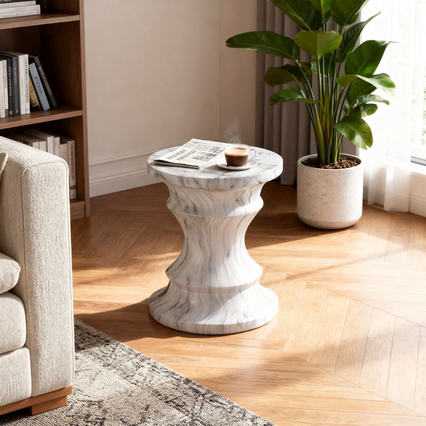 Geometric Faux Marble Round Table and Stand