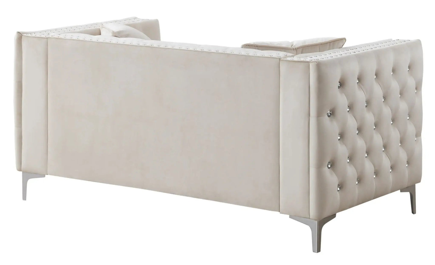 Elegant Track Arm Loveseat by Unique Piece Furniture, beige tufted stationary loveseat on Tampa Home & Garden Store